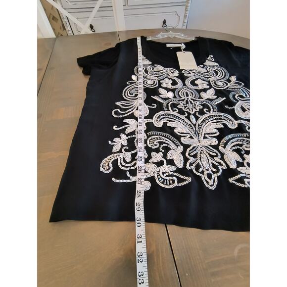 La Bellum Hillary Scott  Sequin Top Woman's Size 3X Black White Short Sleeve - Picture 9 of 12